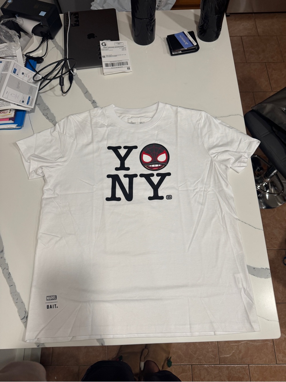 BAIT x Marvel White 'Y O NY' Spider-Face Graphic Tee